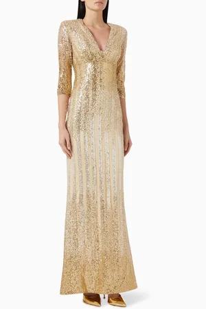 GEMY MAALOUF V-neck Sequin-embellished Maxi Dress