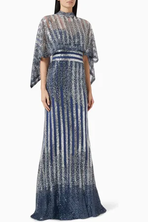 GEMY MAALOUF Detachable Cape Sequin-embellished Maxi Dress