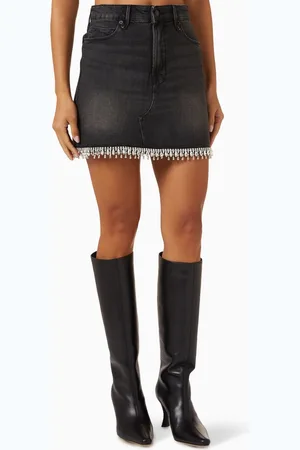 GOOD AMERICAN Crystal-trim Mini Skirt in Denim