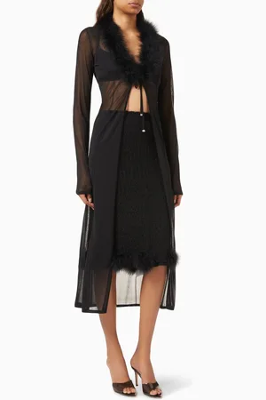 BLUMARINE Long Feather-trim Cardigan in Viscose-knit