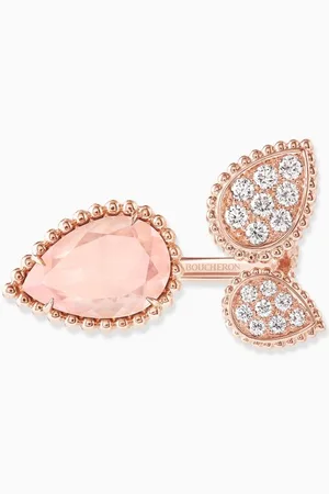 Boucheron Serpent Bohème 3 Motif Diamond & Pink Quartz Ring in 18kt