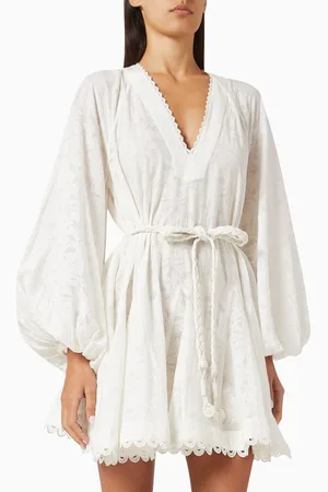 Hemant & Nandita Belted Lace-trim Mini Dress