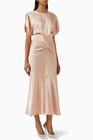 Victoria Beckham Gathered Midi Dress in Viscose Blend