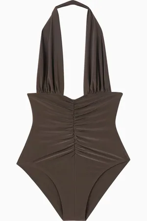 Norma Kamali Halter Shirred Front Mio One-piece Swimsuit in Poly-lycra