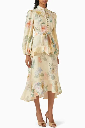 ZIMMERMANN Illuminate Peplum Midi Dress in Linen