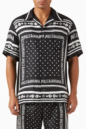 Dolce & Gabbana Bandanna-print Hawaiian Shirt in Cotton Denim & Silk Twill
