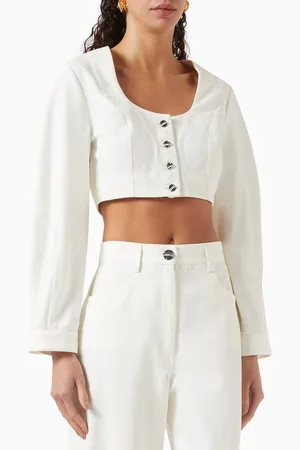 Matthew Bruch Apron Puff-sleeve Crop Top