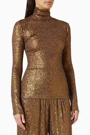 Norma Kamali Turtleneck Sequin-embellished Top in Poly-lycra