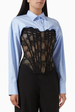 GIUSEPPE DI MORABITO Lace Bustier Shirt in Cotton-poplin