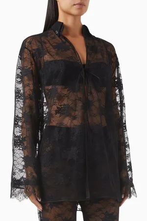 Oseree Sheer Tie-front Shirt in Lace