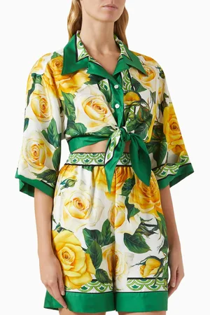 Dolce & Gabbana Floral-print Tie Crop Shirt in Silk-twill