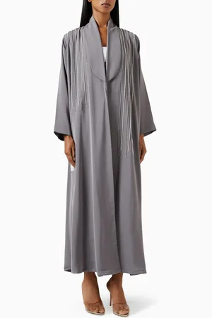 Elna Line Embellished Fringe Abaya in Nada