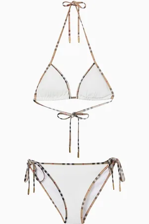 Burberry Check Trim Triangle Bikini Set in Stretch-nylon