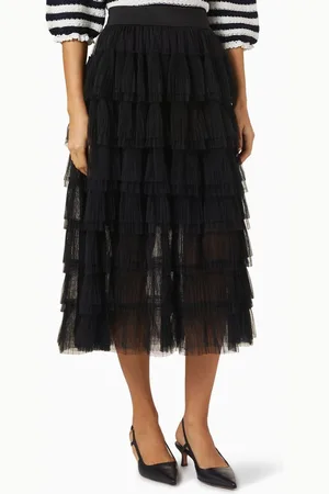 Maje Ruffle Tiers Midi Skirt in Tulle