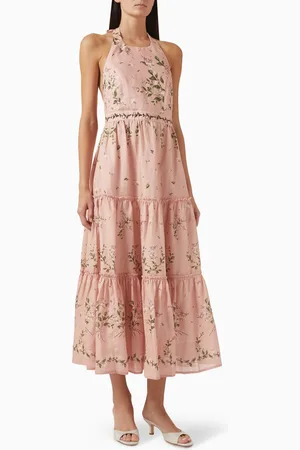 Agua by Agua Bendita Consuelo Wisteria Midi Dress in Linen