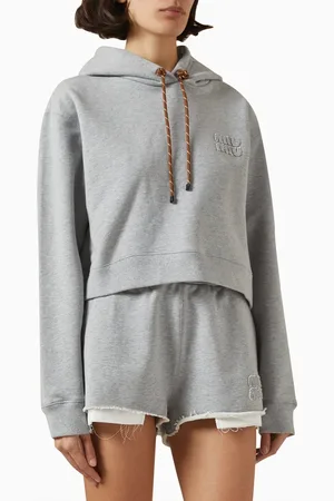 Miu Miu Logo-patch Cropped Hoodie in Jersey
