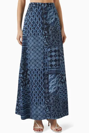 Emporio Armani Denim-effect Maxi Skirt in Cotton