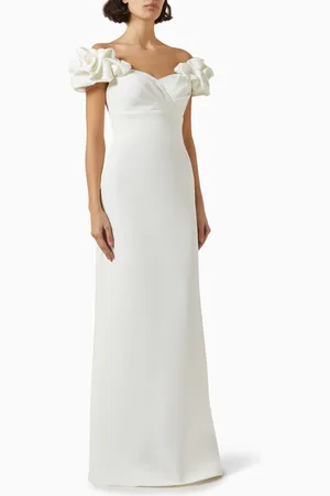 JOVANI Detachable-sleeve Maxi Dress in Scuba Fabric