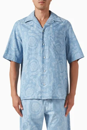 VERSACE Barocco-print Shirt in Chambray Denim