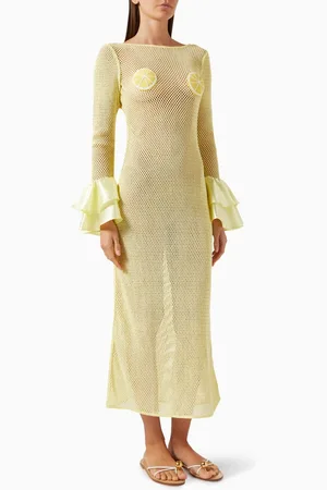 Leslie Amon Treasure Lemon Maxi Dress in Crochet Knit