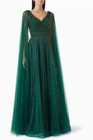 BASIX Cape-sleeve Embellished Gown in Tulle