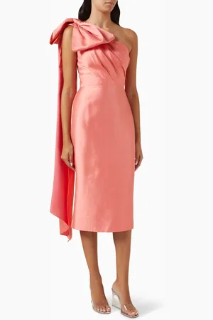 Marchesa Notte One-shoulder Midi Dress in Silk Mikado