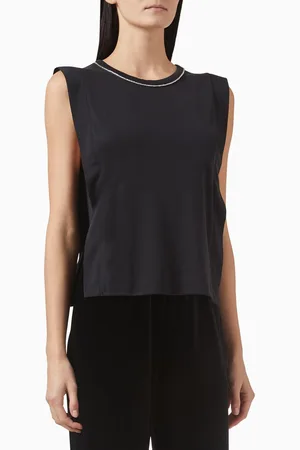 Emporio Armani Precious Embellished Tank Top in Cotton Jersey