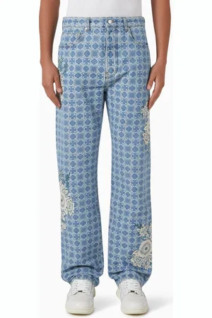 AMIRI Floral Embroidered Straight Jeans in Denim