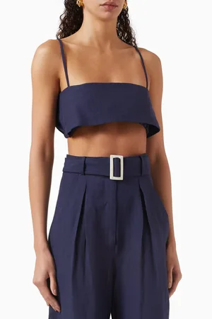 Matthew Bruch Structured Bandeau Crop Top in Linen