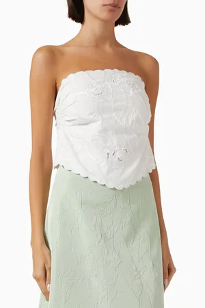 Bernadette Embroidered Bustier Petit Beurre Top in Cotton
