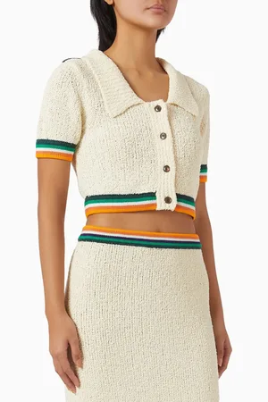 Christopher John Rogers Polo Cropped T-shirt in Bouclé-knit