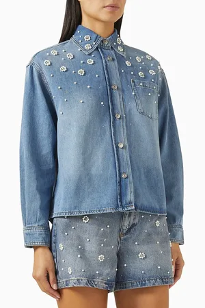 Maje Bead-embroidered Shirt in Denim