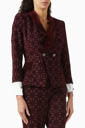 Elisabetta Franchi Double-breasted Jacket in Flock Crêpe