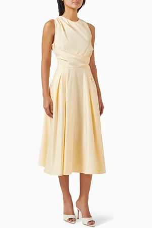 Elisabetta Franchi Draped Midi Dress in Cotton Poplin