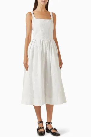 Maje Robolequin Embroidered Midi Dress in Cotton-blend