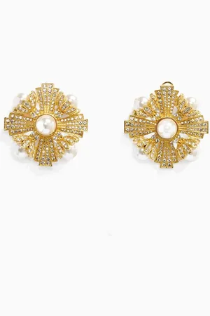 Self-Portrait Pearl Clip-on Earrings in -plated Brass