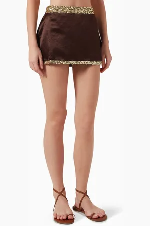 Asta Resort Celine Hand-beaded Mini Skirt in Linen & Silk
