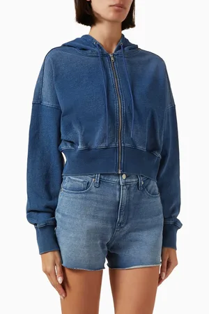 GOOD AMERICAN Jeanius Zip Up Hoodie in Fleece Terry