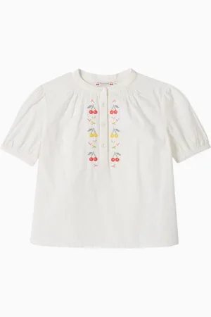 BONPOINT Cherry Embroidered Greta Blouse in Organic Cotton