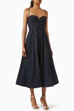 ZIMMERMANN Crush Corset Midi Dress in Cotton-denim