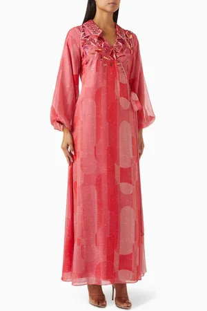 Moonoir Embellished Wrap Midi Dress in Linen
