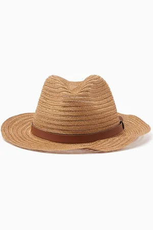 Emporio Armani Belted Fedora Hat in Raffia