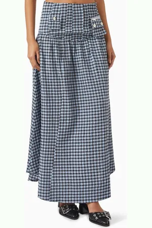 Ganni Check Maxi Skirt in Seersucker