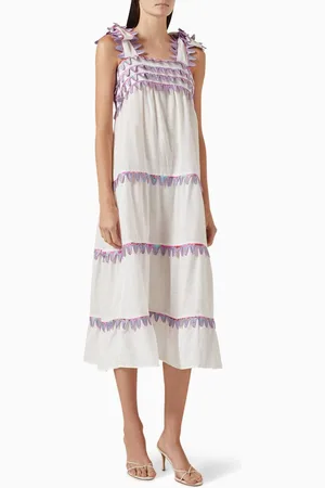 Celia B Kelly Embroidered Midi Dress in Linen Blend