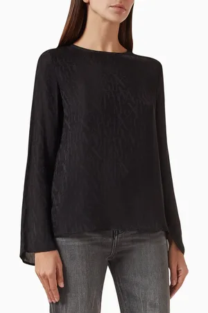 Armani Exchange All-over Logo Blouse in Satin