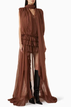 BLUMARINE Chiff Scarf-neck Plisse Dress