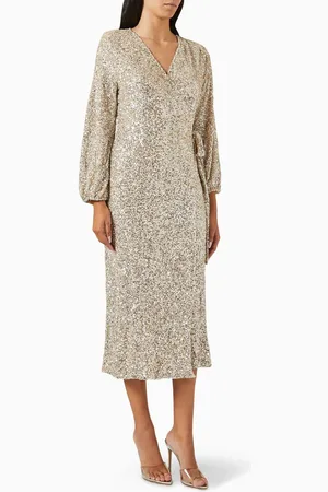 Never Fully Dressed Kira Sequin-embellished Wrap Midi Dress