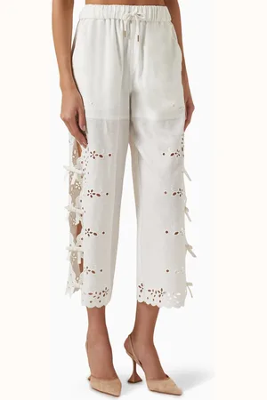 Self-Portrait Broderie Anglaise Pants in Linen Blend