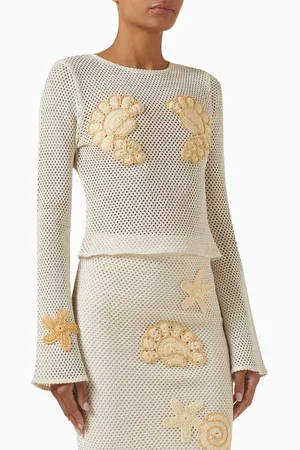 The Wolf Gang Enza Long-sleeve Crop Top in Crochet-knit