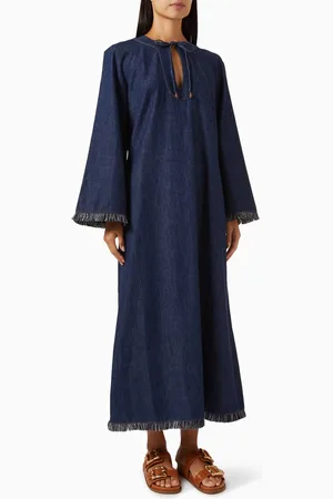 ZIMMERMANN Rhiannon Fringe Midi Dress in Denim